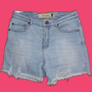 Indigo Saints Premium Denim Cut Off Shorts Distressed High Rise Waist Size 26